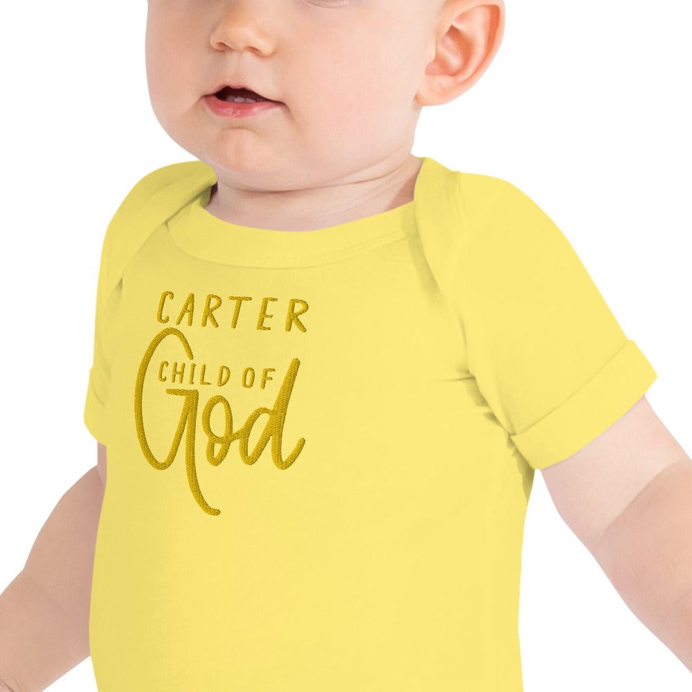 Child of God Personalized Embroidered Baby Onesie - Amazing Faith Designs