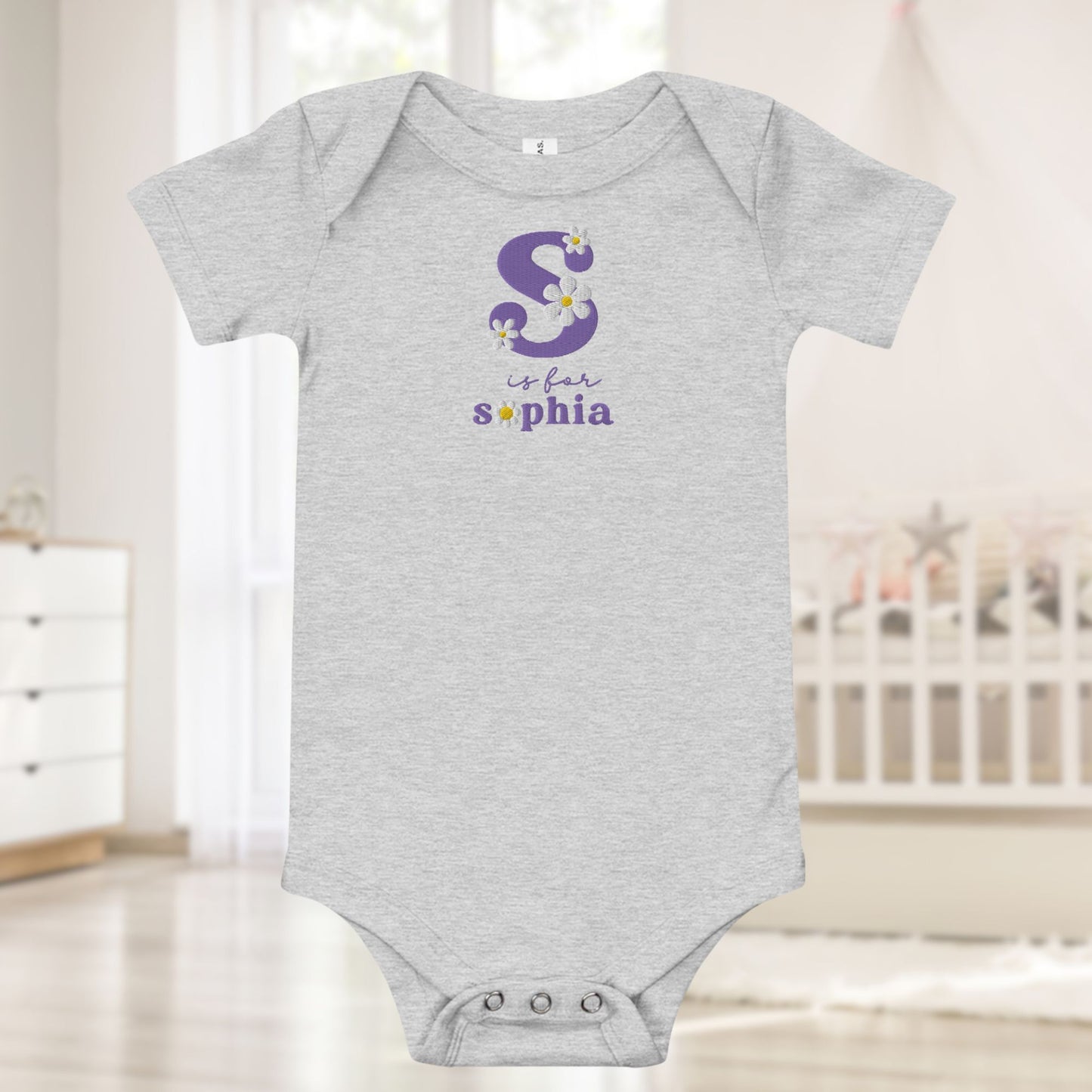 Baby Name and Initial Embroidered Onesie - Amazing Faith Designs