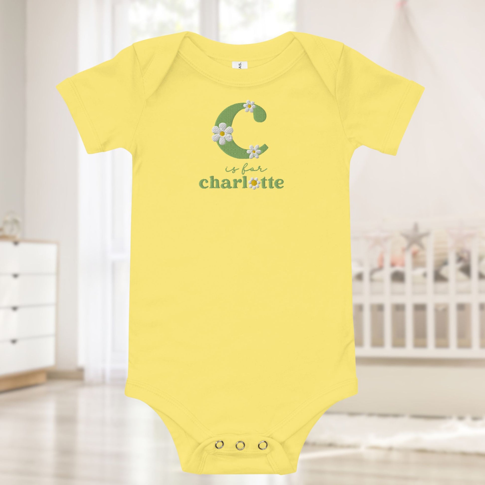 Baby Name and Initial Embroidered Onesie - Amazing Faith Designs