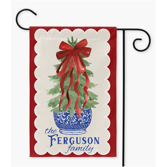 Blue Chinoiserie Christmas Tree Garden Flag - Amazing Faith Designs