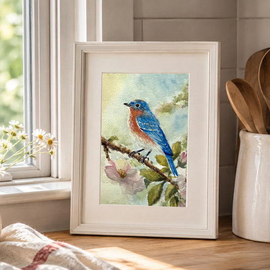 Spring Bluebird Original Watercolor Print
