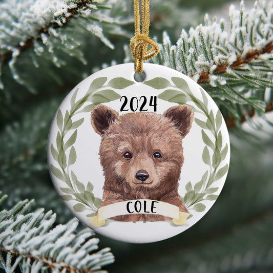 Brown Bear Boy's Personalized Ceramic Ornament - Amazing Faith Designs