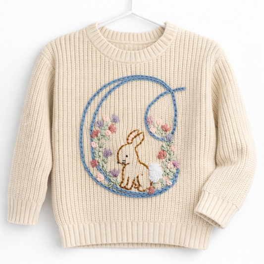 Bunny Hand Embroidered Sweater - Amazing Faith Designs