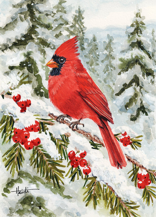 Cardinal in Winter | Original Watercolor and Fine Art Prints - Amazing Faith Designs