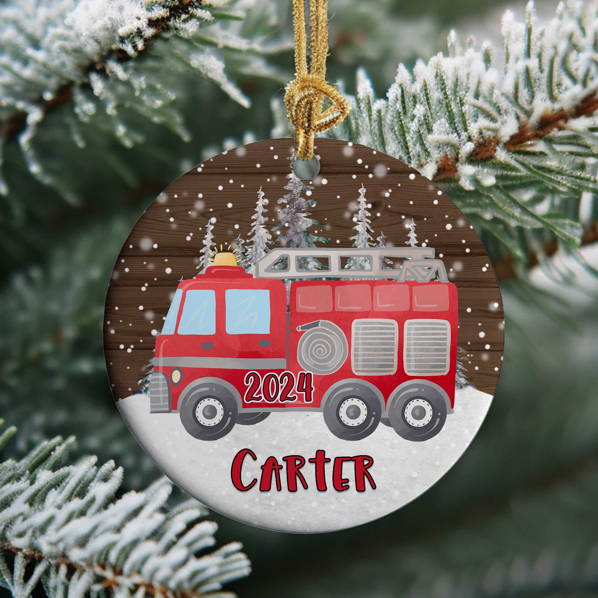 Firetruck Personalized Ceramic Ornament - Amazing Faith Designs