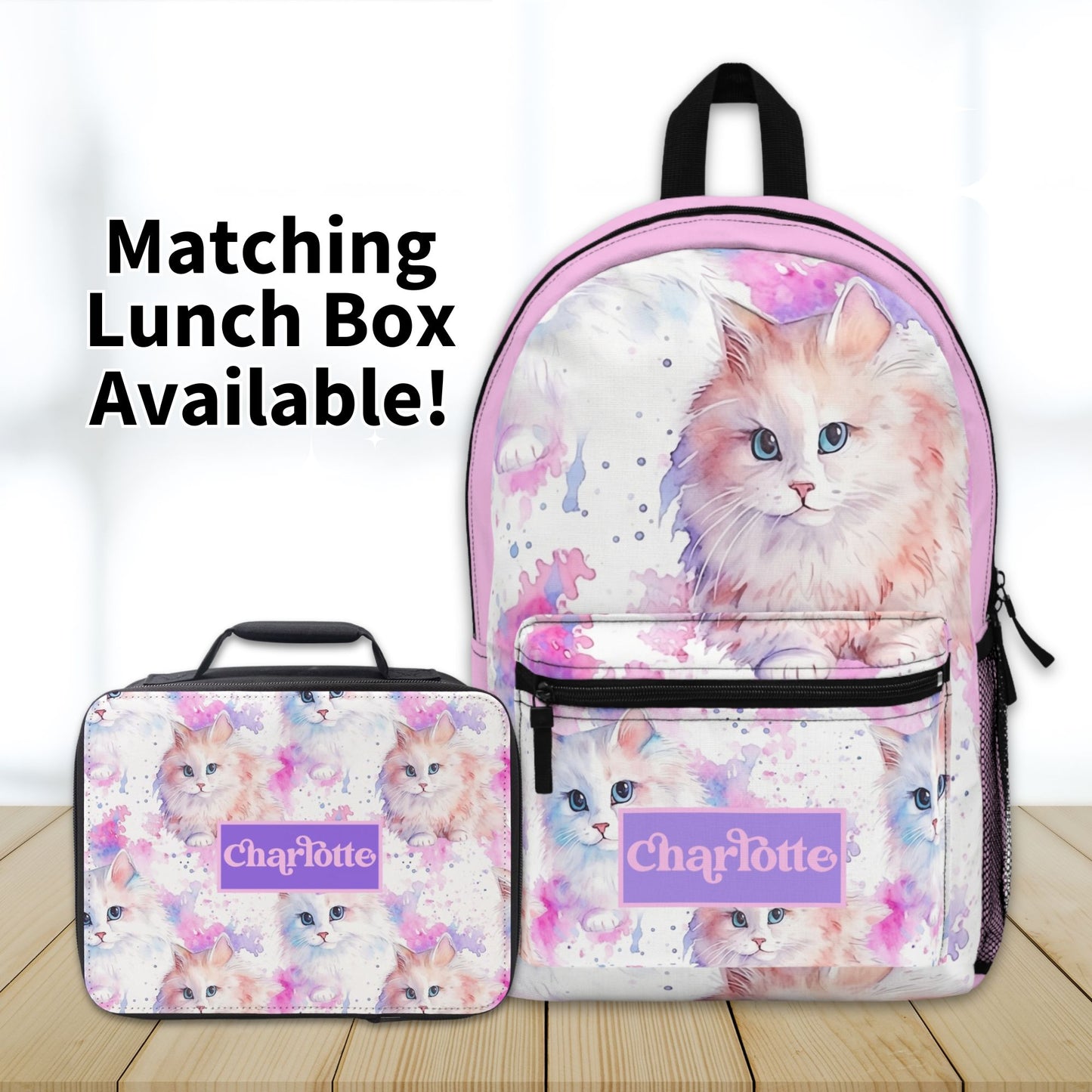 Cats Personalized Pink Backpack for Kids