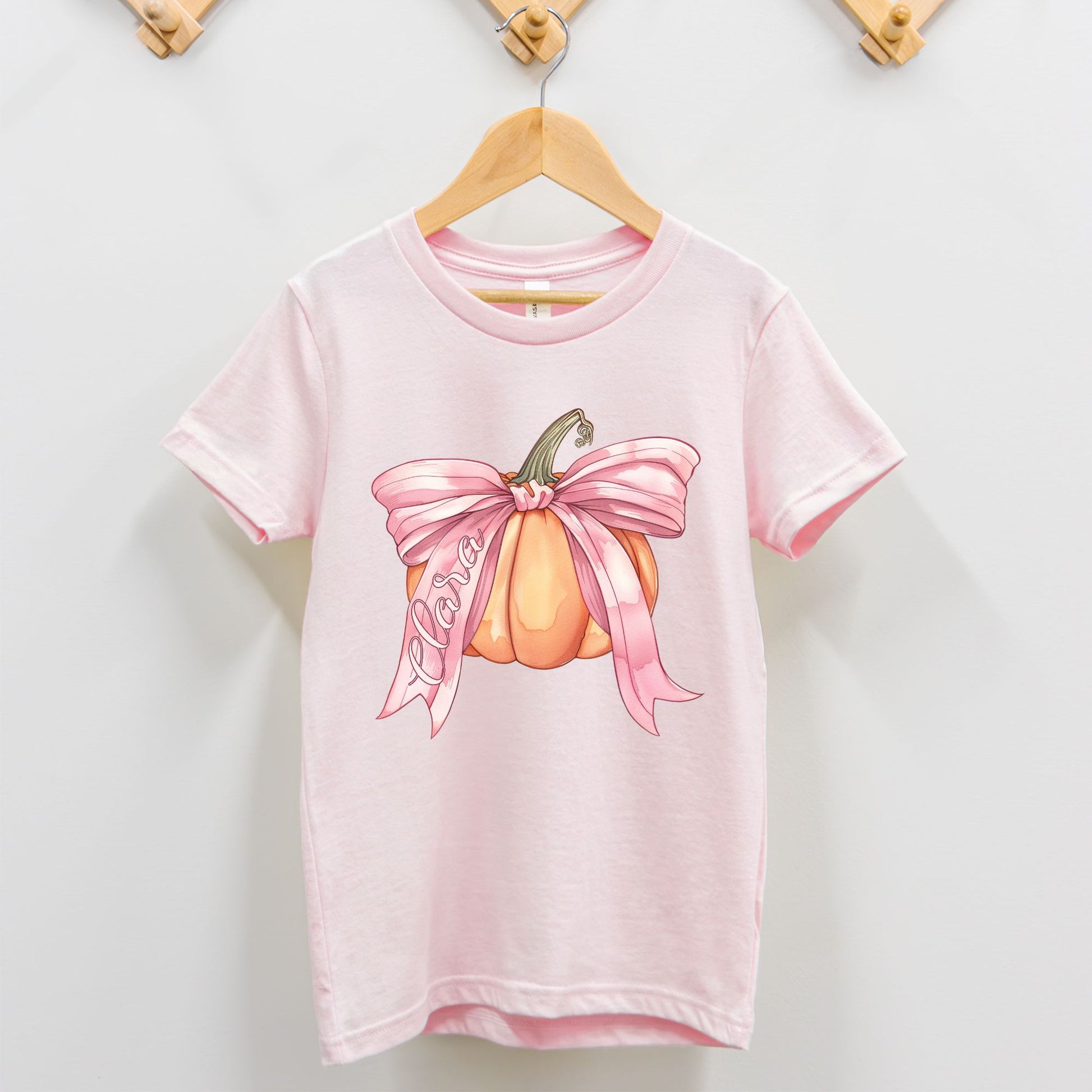 Pumpkin Coquette Toddler Personalized Pink Shirt - Amazing Faith Designs