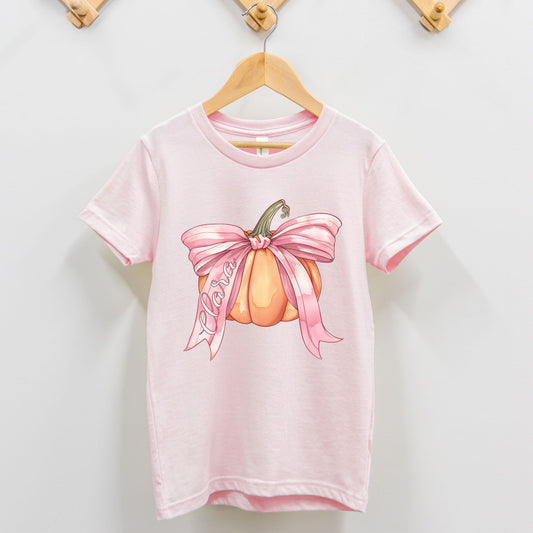 Pumpkin Coquette Toddler Personalized Pink Shirt - Amazing Faith Designs