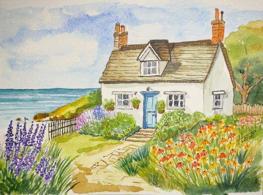 Cottage by the Sea Original Watercolor - Amazing Faith Designs