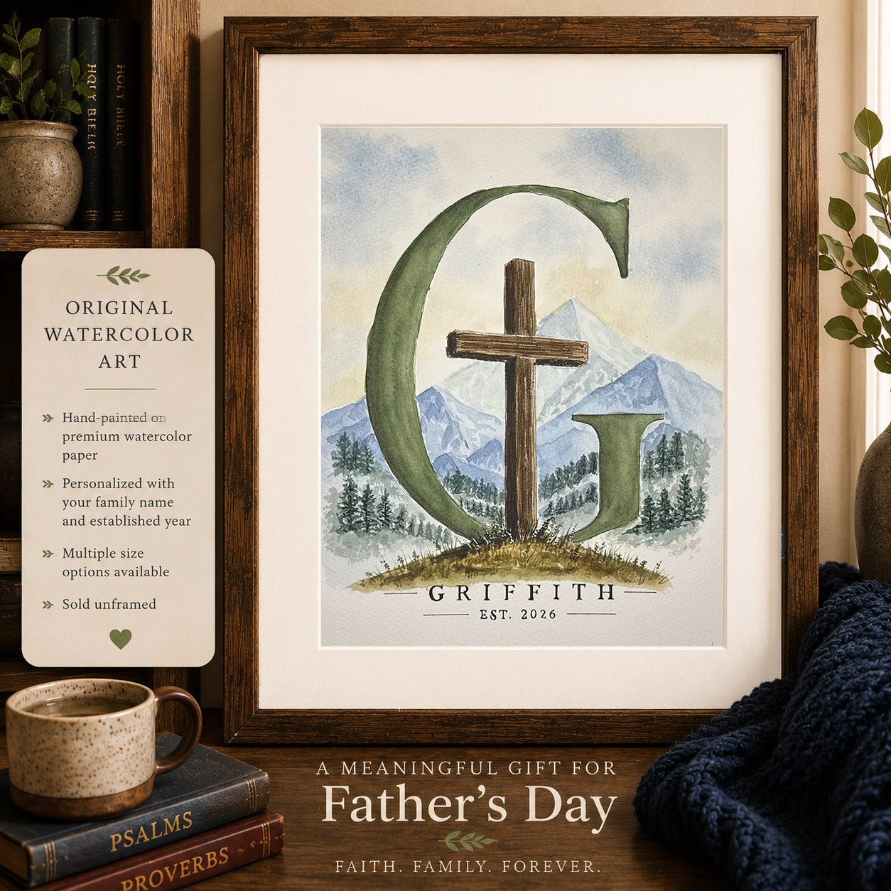 Personalized Watercolor Initial Painting for Dad or Grandpa - Amazing Faith Designs