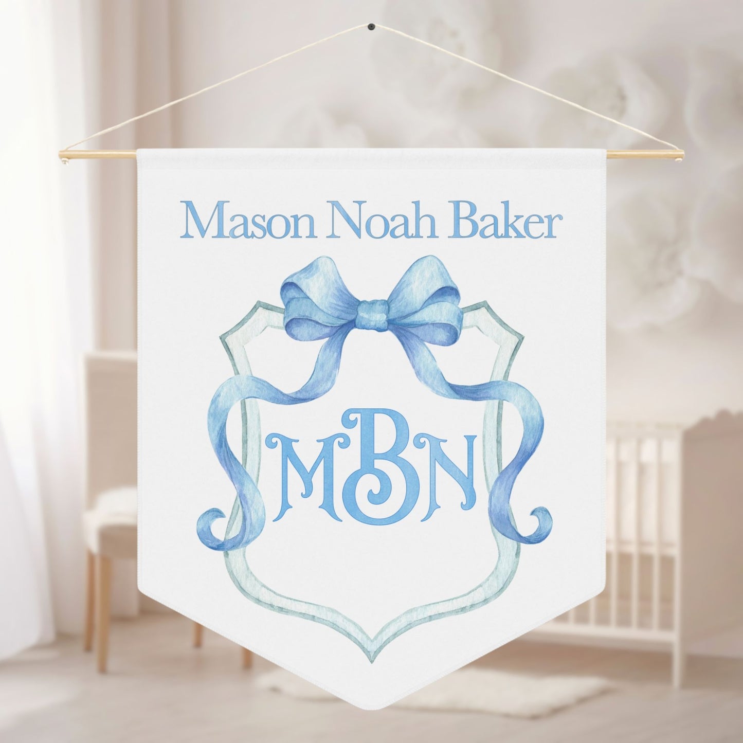 Custom Baby Banner | Blue Crest Nursery Pennant - Amazing Faith Designs