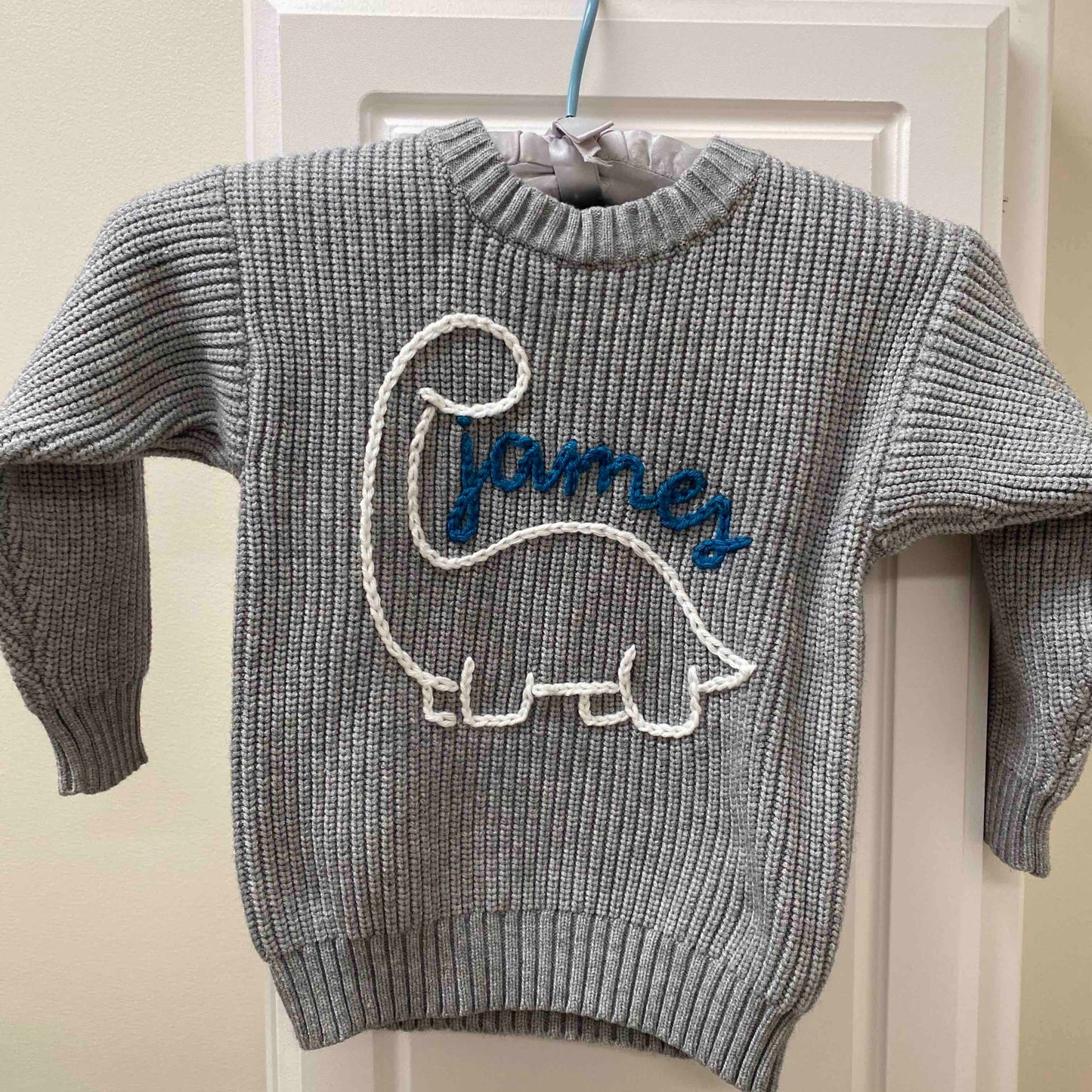 Hand Embroidered Name Sweater - three yarn colors - Amazing Faith Designs