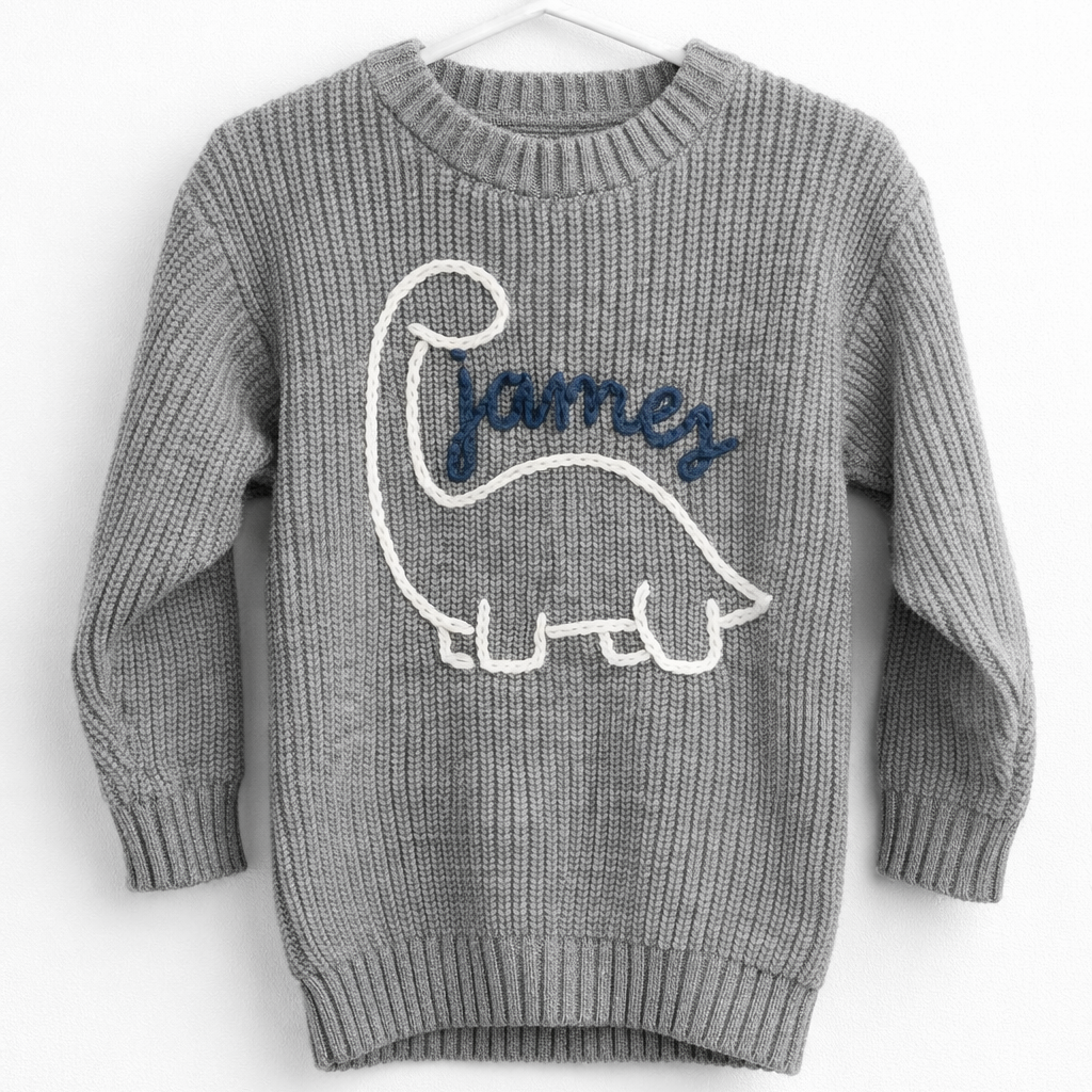 Dinosaur Hand Embroidered Sweater - Amazing Faith Designs