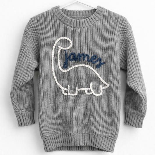 Dinosaur Hand Embroidered Sweater - Amazing Faith Designs