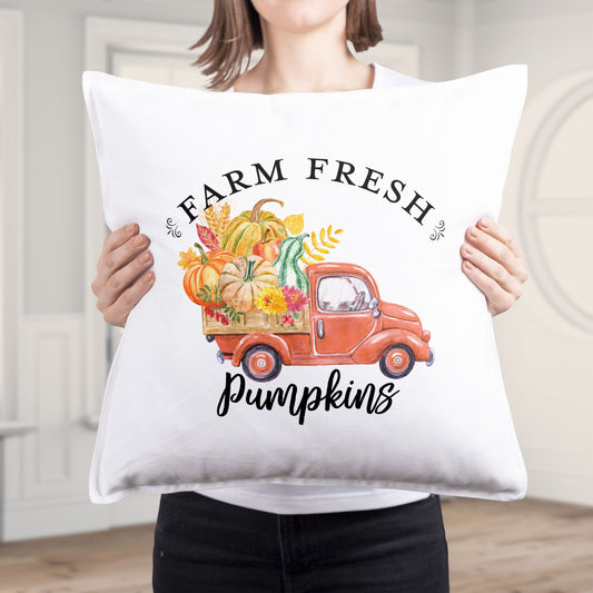 Farm Fresh Pumpkins Orange Truck Throw Pillow Cover - Amazing Faith Designs