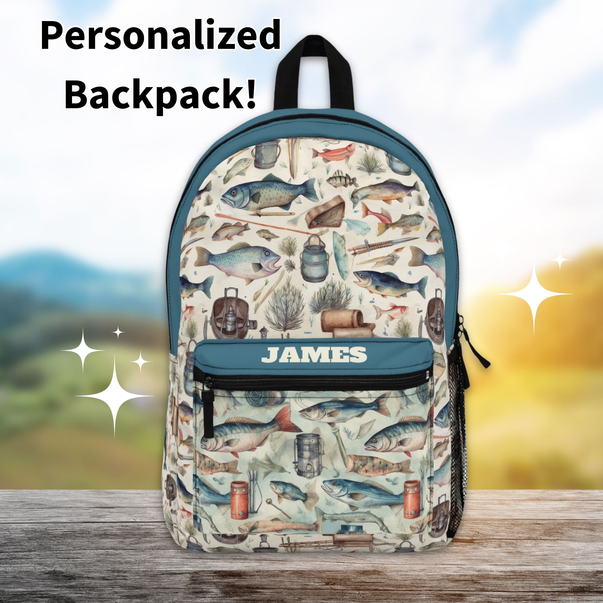 Fishing Personalized Backpack With Water Bottle Pocket