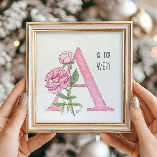 Floral Alphabet Letter with Name - Original Watercolor - Amazing Faith Designs
