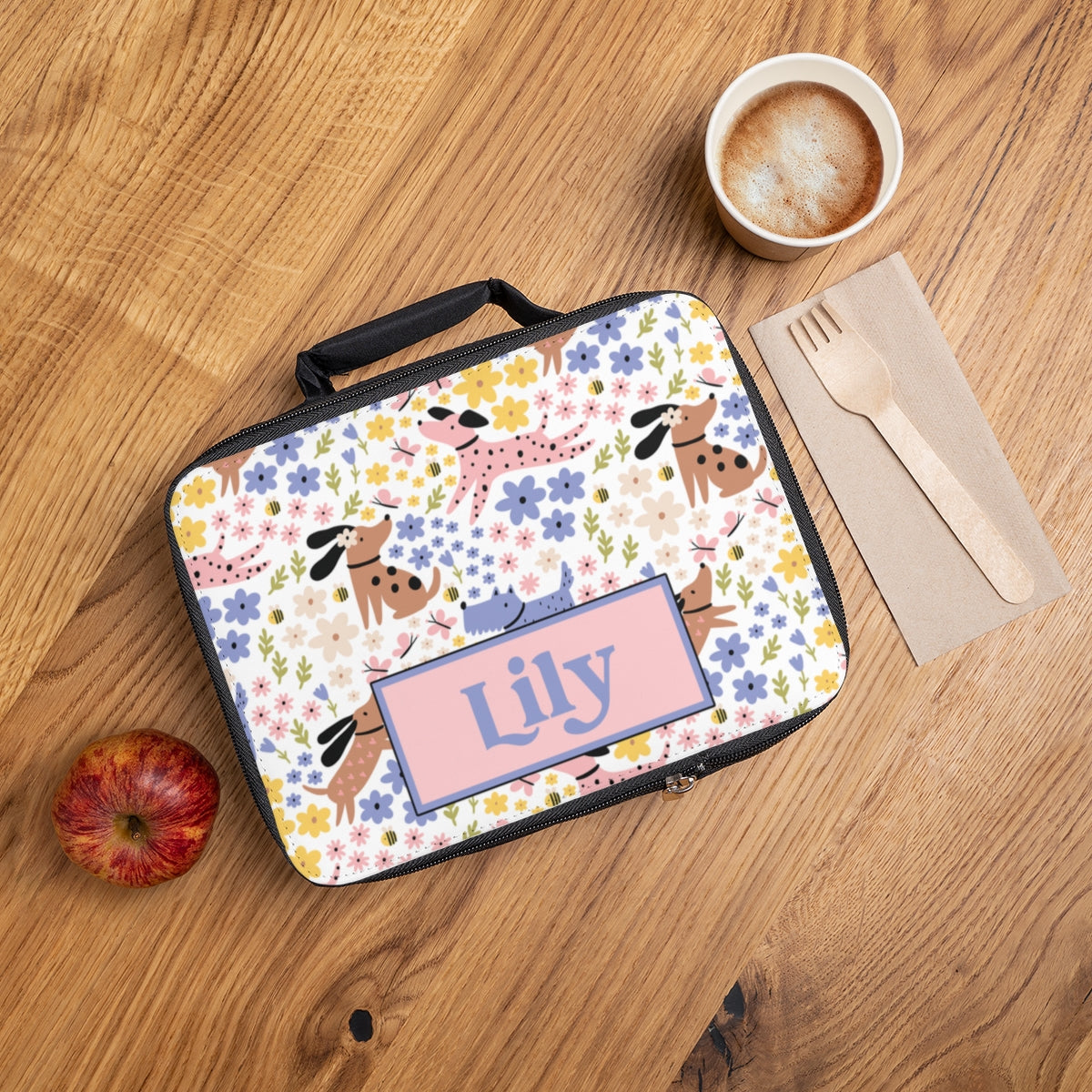 Floral Dogs Personalized Lunch Box for Kids