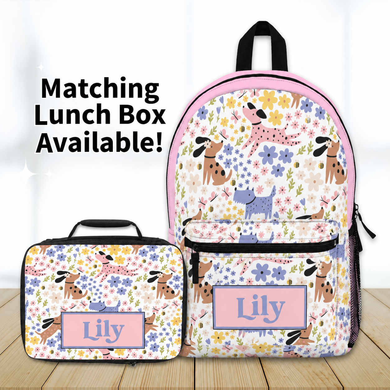 Dogs Floral Personalized Pink Backpack for Kids