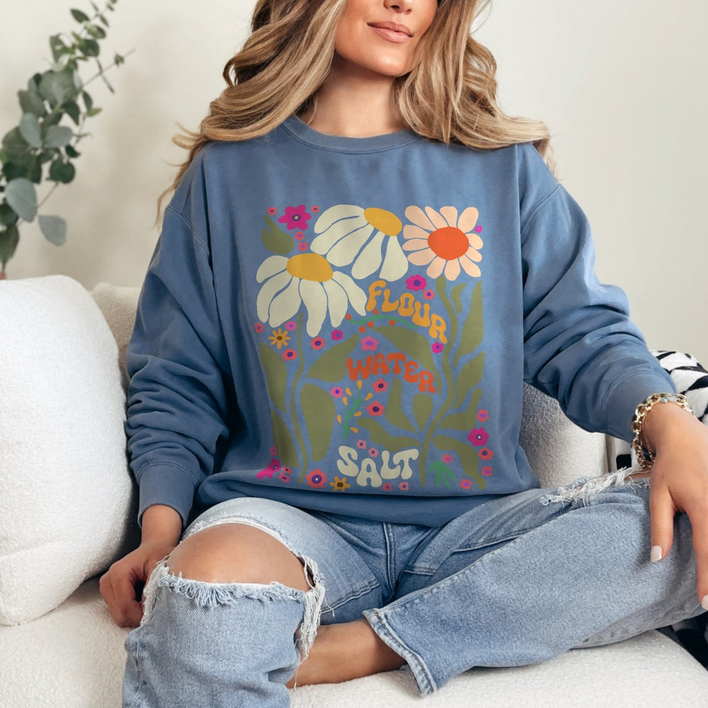 Flour Water Salt Floral Sourdough Lightweight Sweatshirt - Amazing Faith Designs