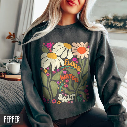 Flour Water Salt Floral Sourdough Lightweight Sweatshirt - Amazing Faith Designs