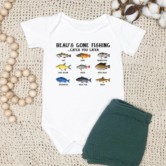 Gone Fishing Personalized Infant Onesie - Amazing Faith Designs