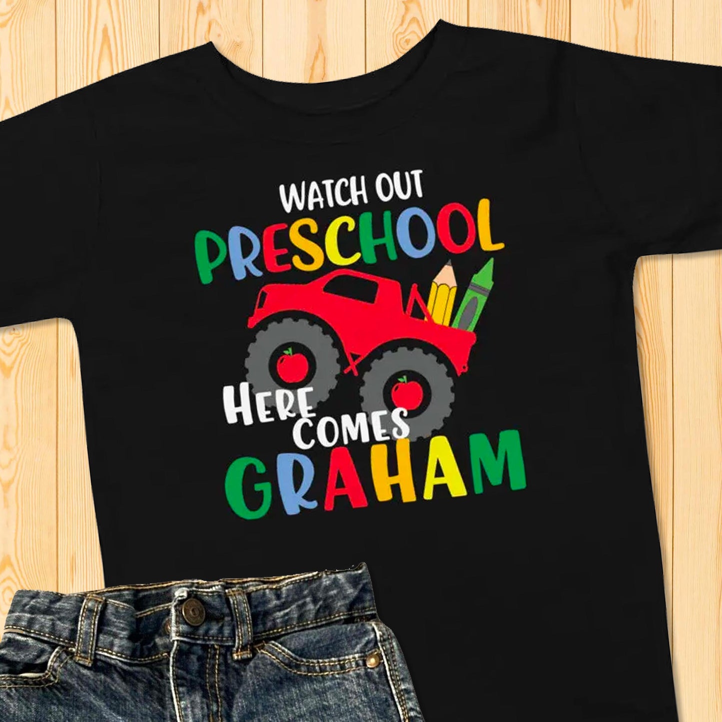 Personalized Preschool Truck Toddler Short Sleeve Tee - Amazing Faith Designs