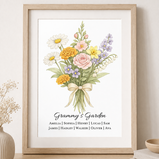 Personalized Birth Month Flower Bouquet Art | Print or Original Watercolor - Amazing Faith Designs