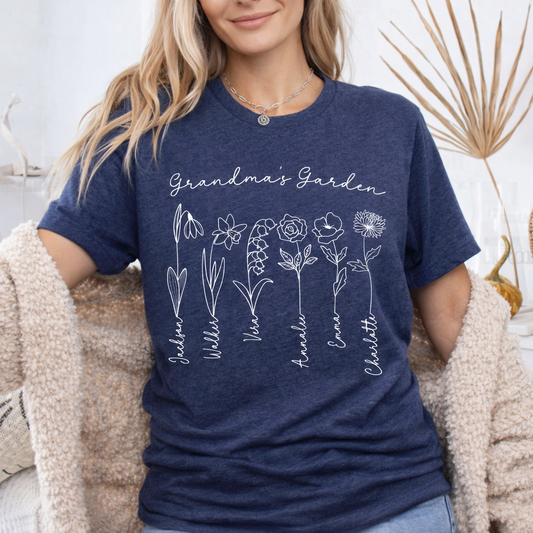 Personalized Grandma’s Garden Birth Month Flower Shirt - Amazing Faith Designs