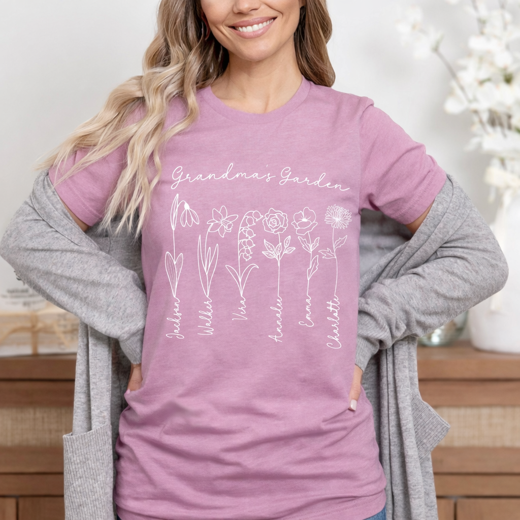 Personalized Grandma’s Garden Birth Month Flower Shirt - Amazing Faith Designs