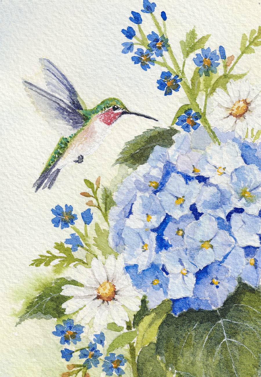 Hummingbird & Hydrangeas —Fine Art Prints