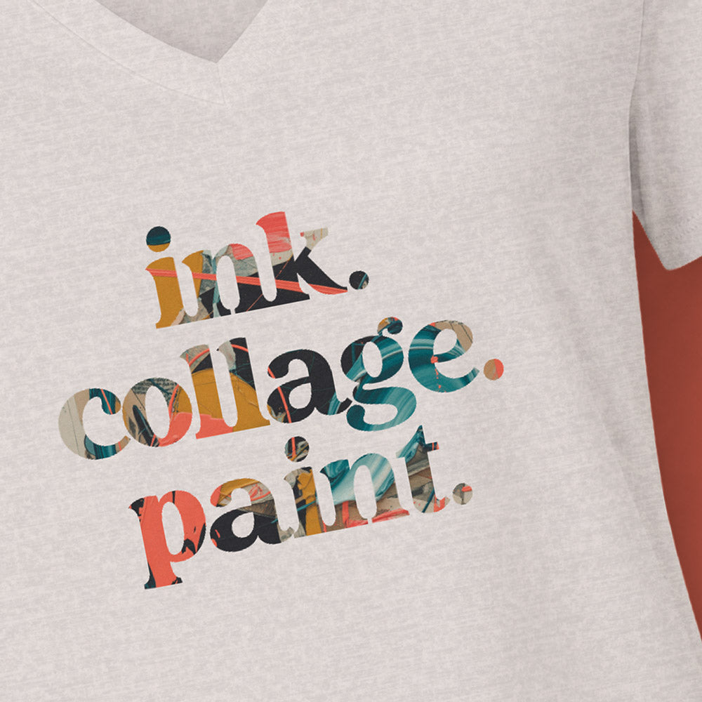 Ink Collage Paint Women's V-Neck T-Shirt for Mixed Media Artists