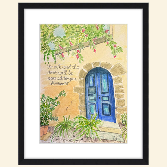 Knock at the Door | Watercolor Painting, Rhodes Blue Door - Amazing Faith Designs