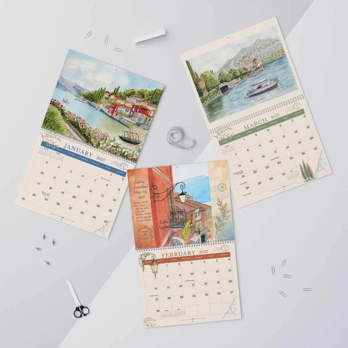 Lake Como 2027 Watercolor Calendar | Watercolors from Italy