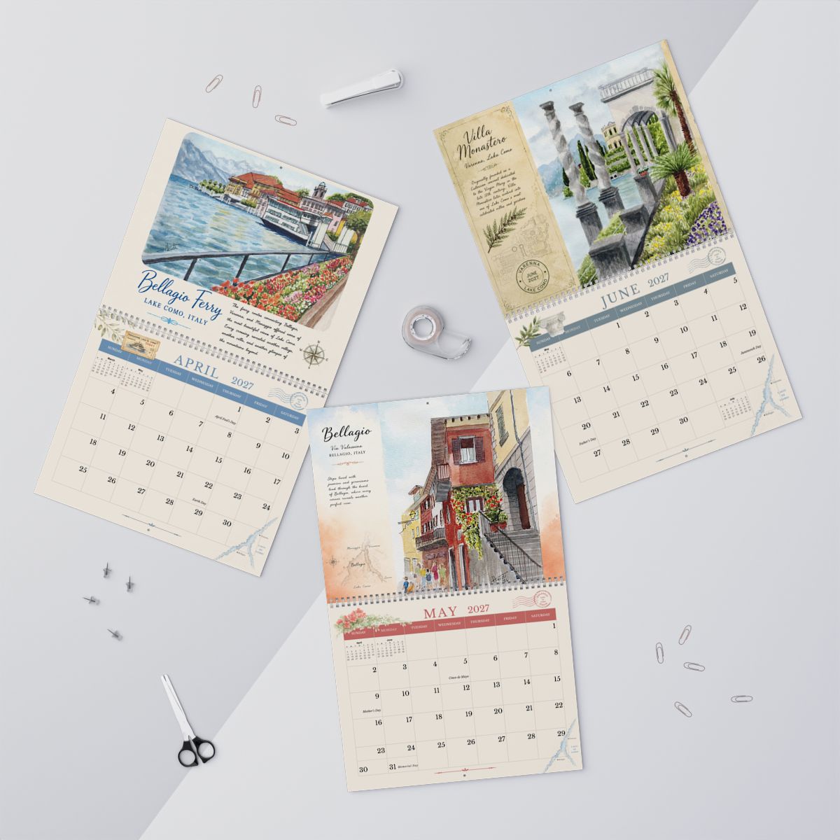 Lake Como 2027 Watercolor Calendar | Watercolors from Italy