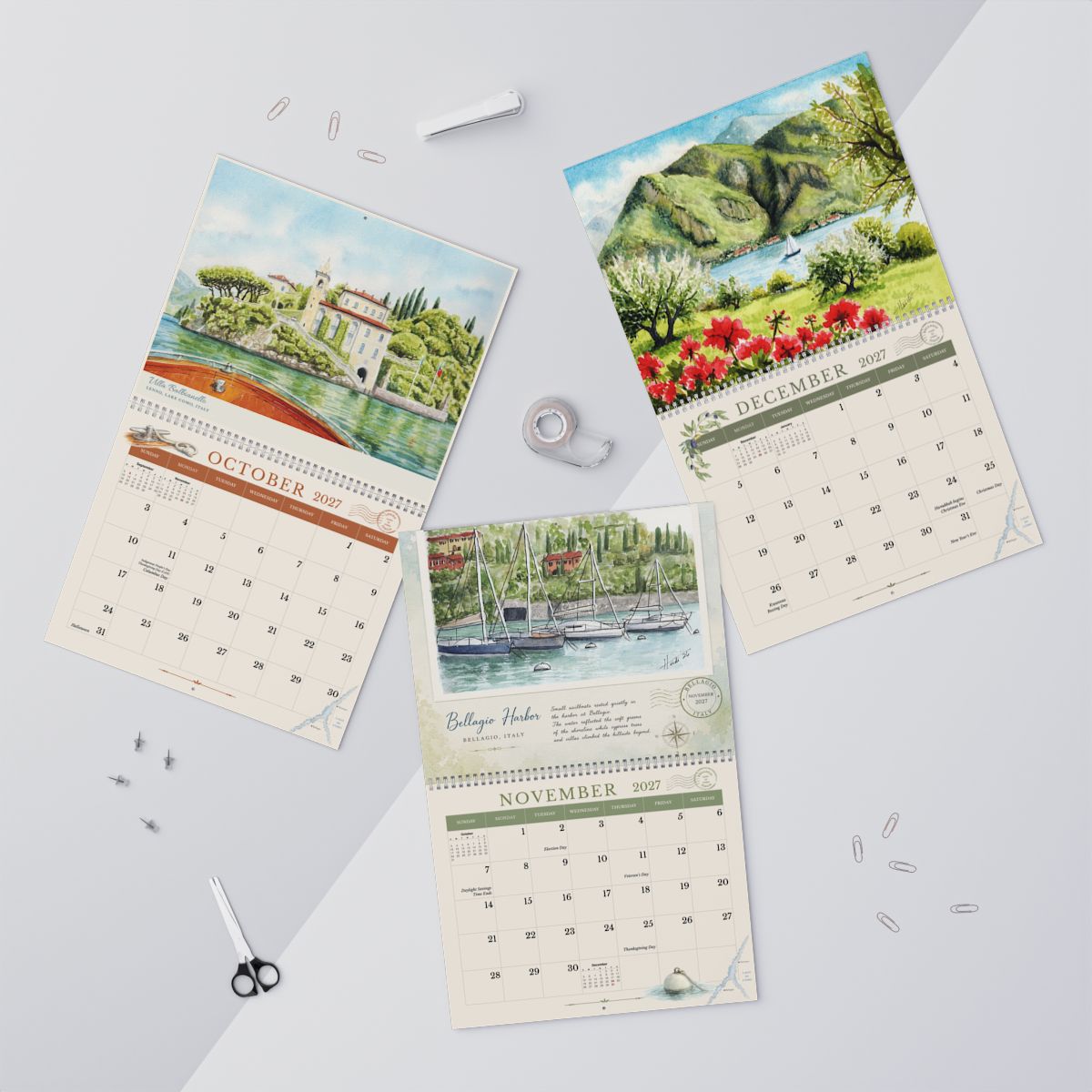 Lake Como 2027 Watercolor Calendar | Watercolors from Italy