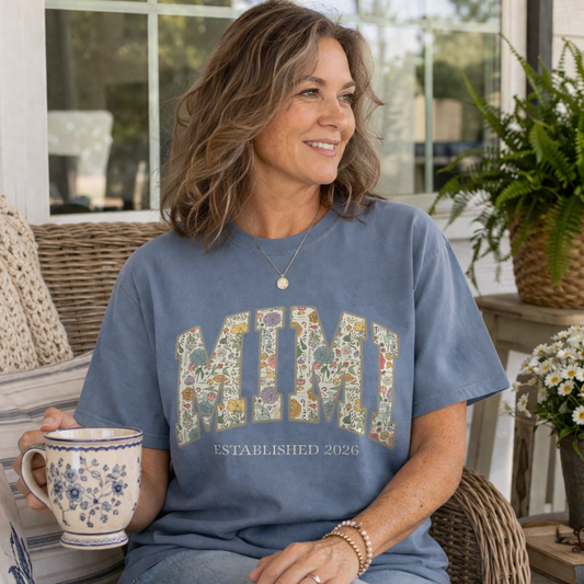 Mama Grandma Wildflowers Personalized with Kids Garment Dyed Shirt - Amazing Faith Designs