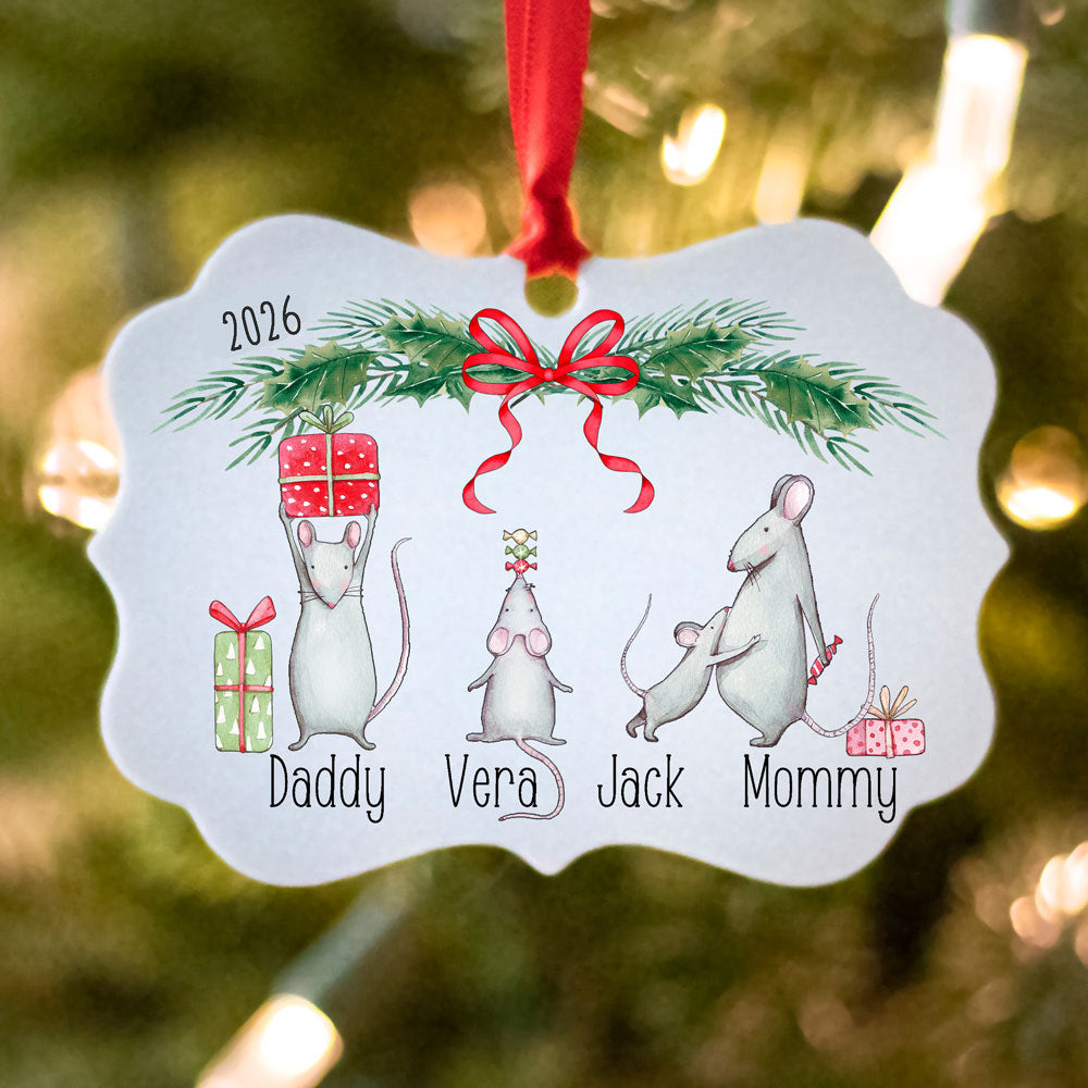 Personalized Mouse Family Christmas Ornament – Choose Your Mice, Names, Year