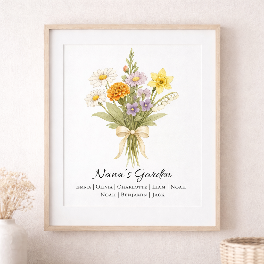 Personalized Birth Month Flower Bouquet Art | Print or Original Watercolor - Amazing Faith Designs