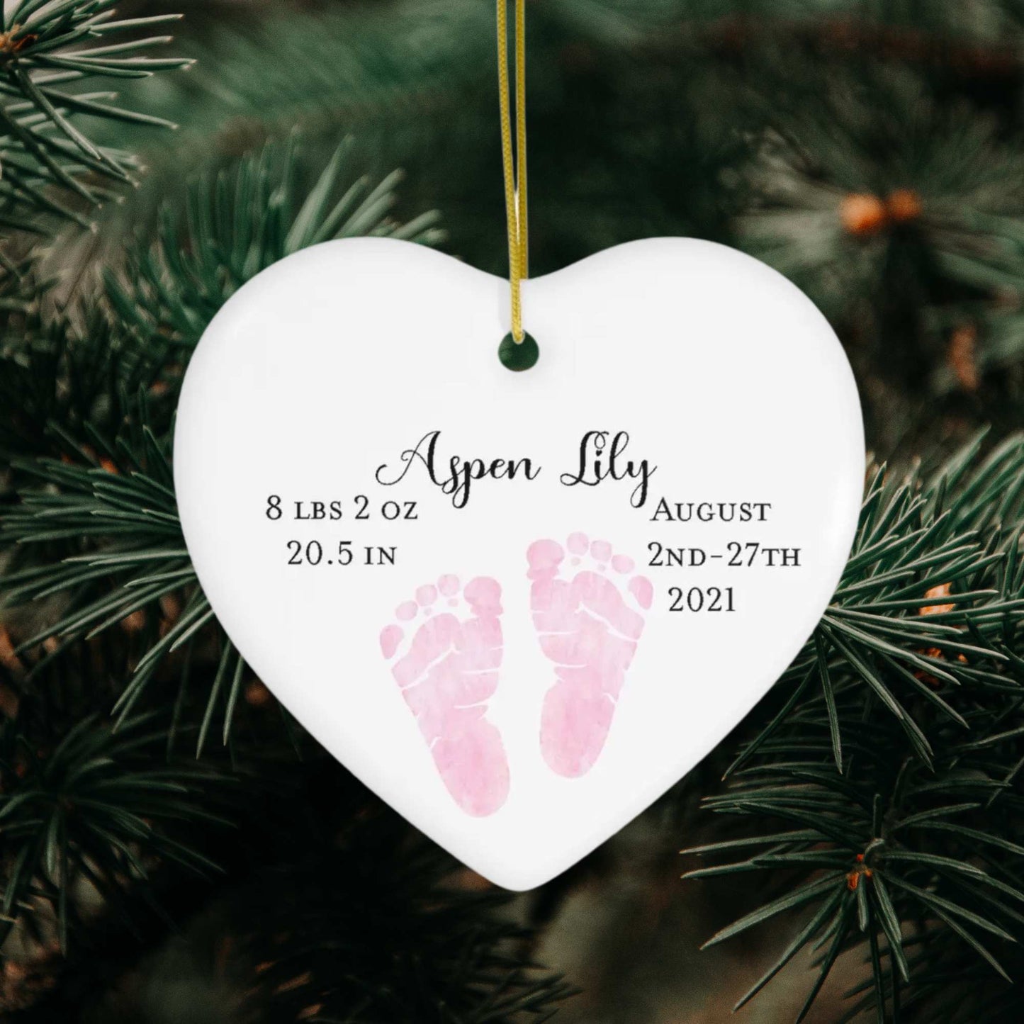 Newborn Stats Birth Ornament, Baby Feet Ornament, Baby's First Christmas Ornament - Amazing Faith Designs