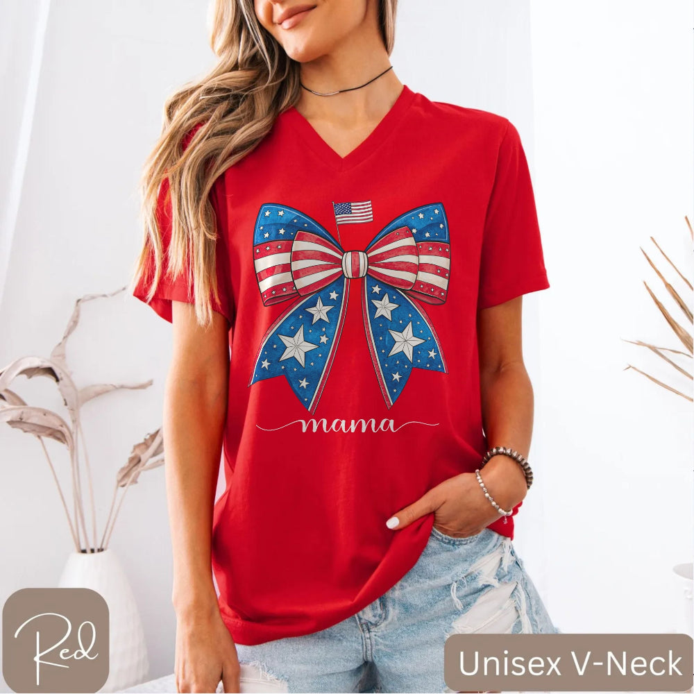Patriotic Mama Bow V-Neck Shirt - Mommy and Me - Amazing Faith Designs