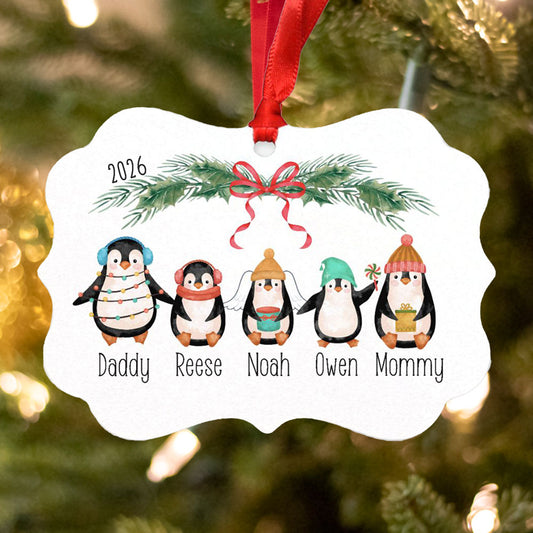 Penguin Family Names Ornament, Christmas Family Keepsake