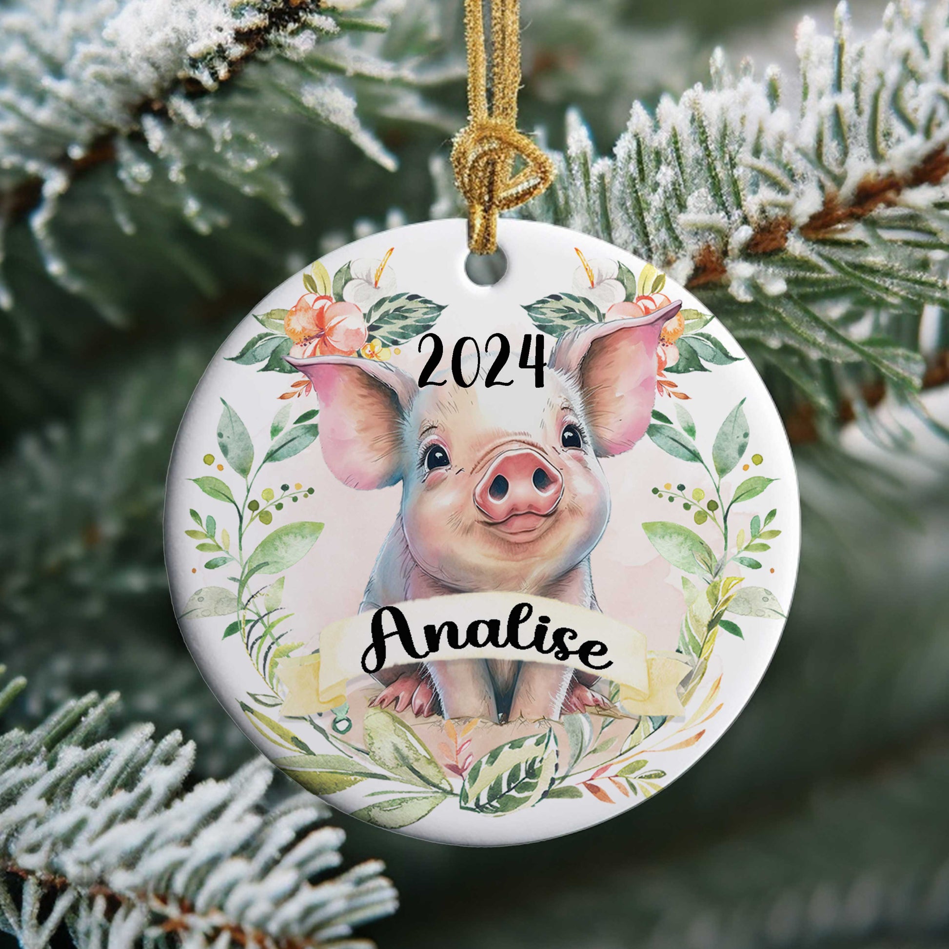 Pig Girls Ornament, Personalized Farm Animal Ornament - Amazing Faith Designs