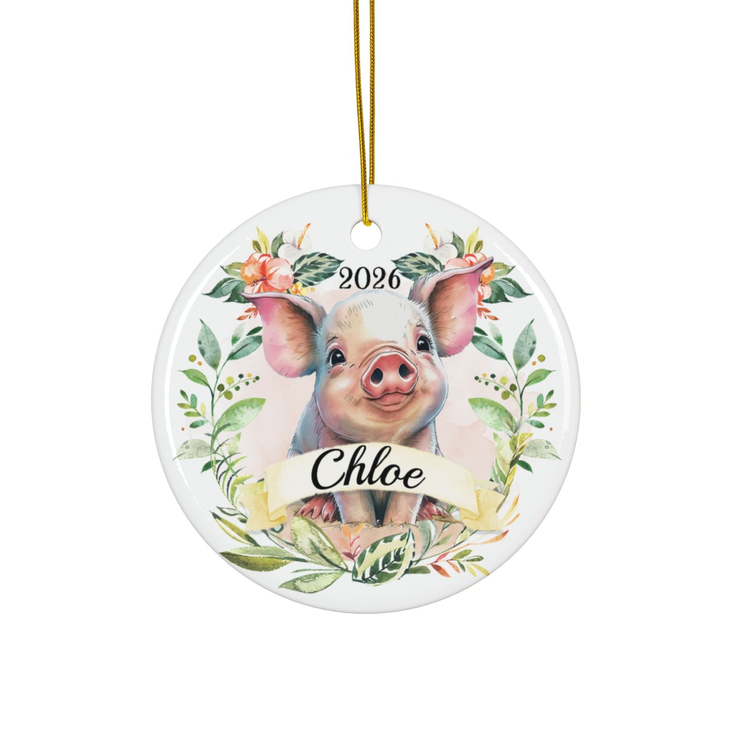 Pig Girls Ornament, Personalized Farm Animal Ornament