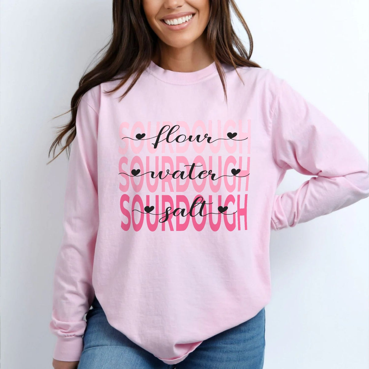 Pink Hearts Sourdough Long Sleeve Tee - Amazing Faith Designs