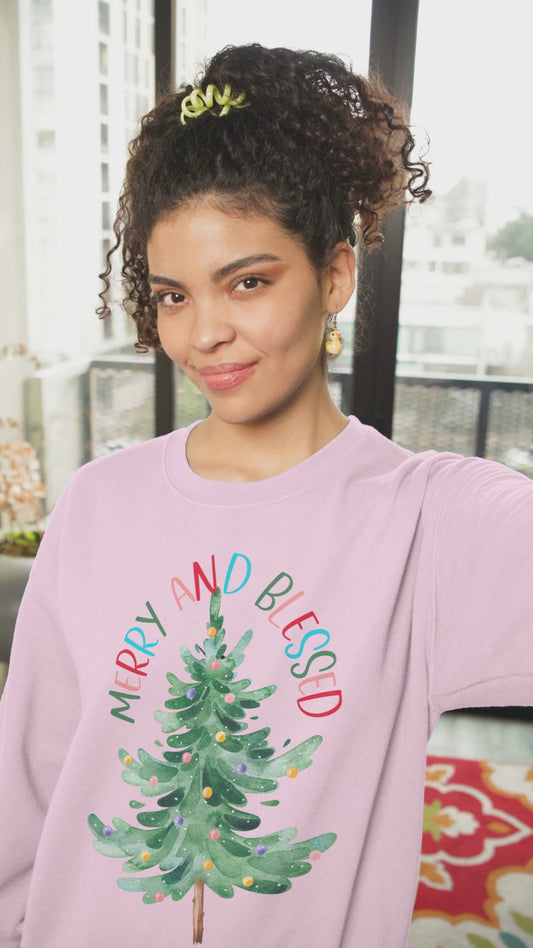 Merry and Blessed Women's Christmas Tree Sweatshirt