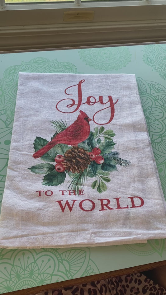 Joy to the World Cardinal Christmas Tea Towel