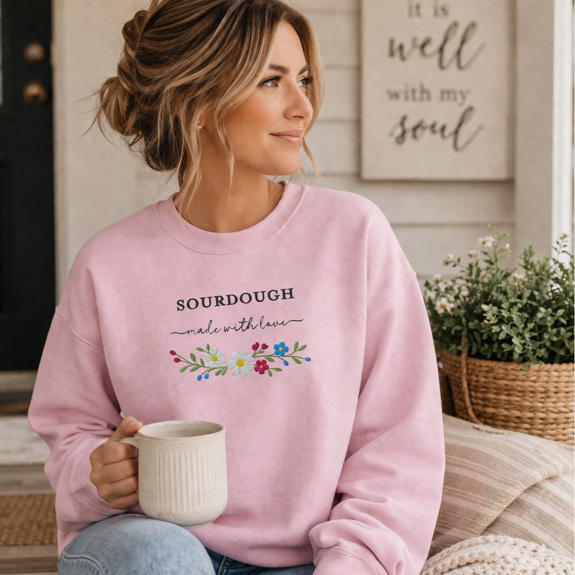 Sourdough Made with Love Embroidered Sweatshirt - Amazing Faith Designs