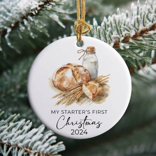 Sourdough Starter's First Christmas Ceramic Ornament - Amazing Faith Designs