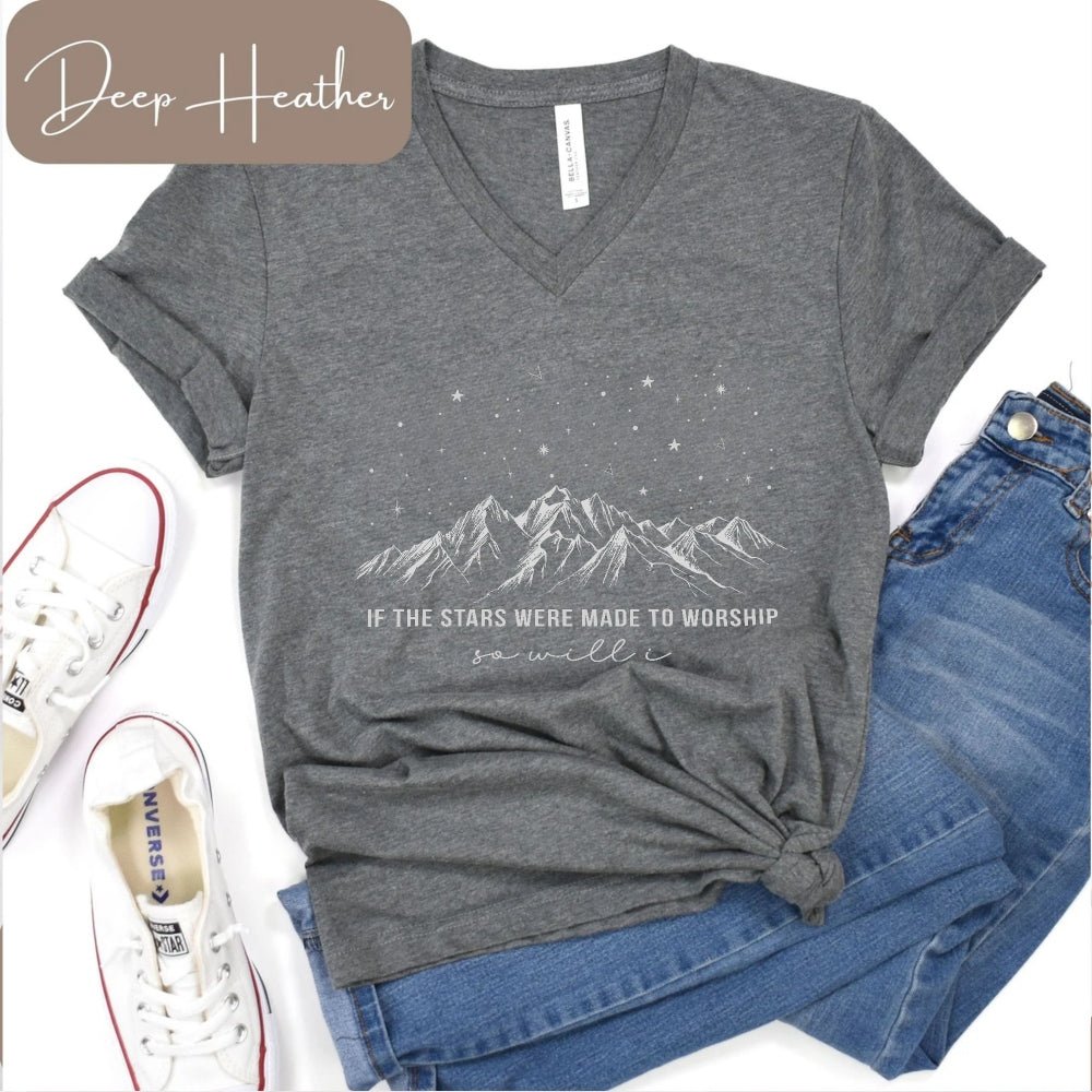 If the Stars Worship V-Neck Christian Shirt - Amazing Faith Designs